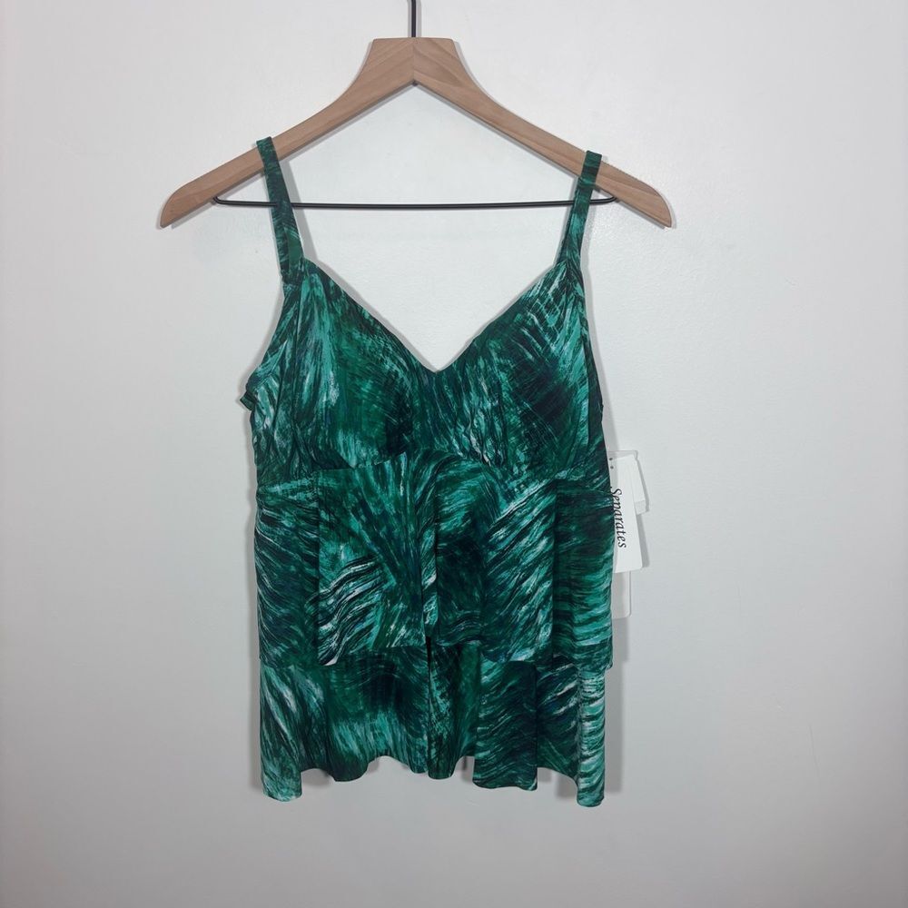 Trimshaper Tankini Top NEW Size 12 Green Tropical Tiered Ruffle Vacation Swim